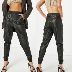 SPANX Black Faux-Leather Jogger Pants